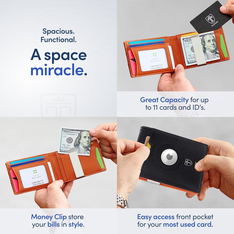 TRAVANDO AirTag* Wallet Mens Wallet with Money Clip Air Tag Wallet Card Holder RFID Blocking Bifold Gifts for Men - Image 4